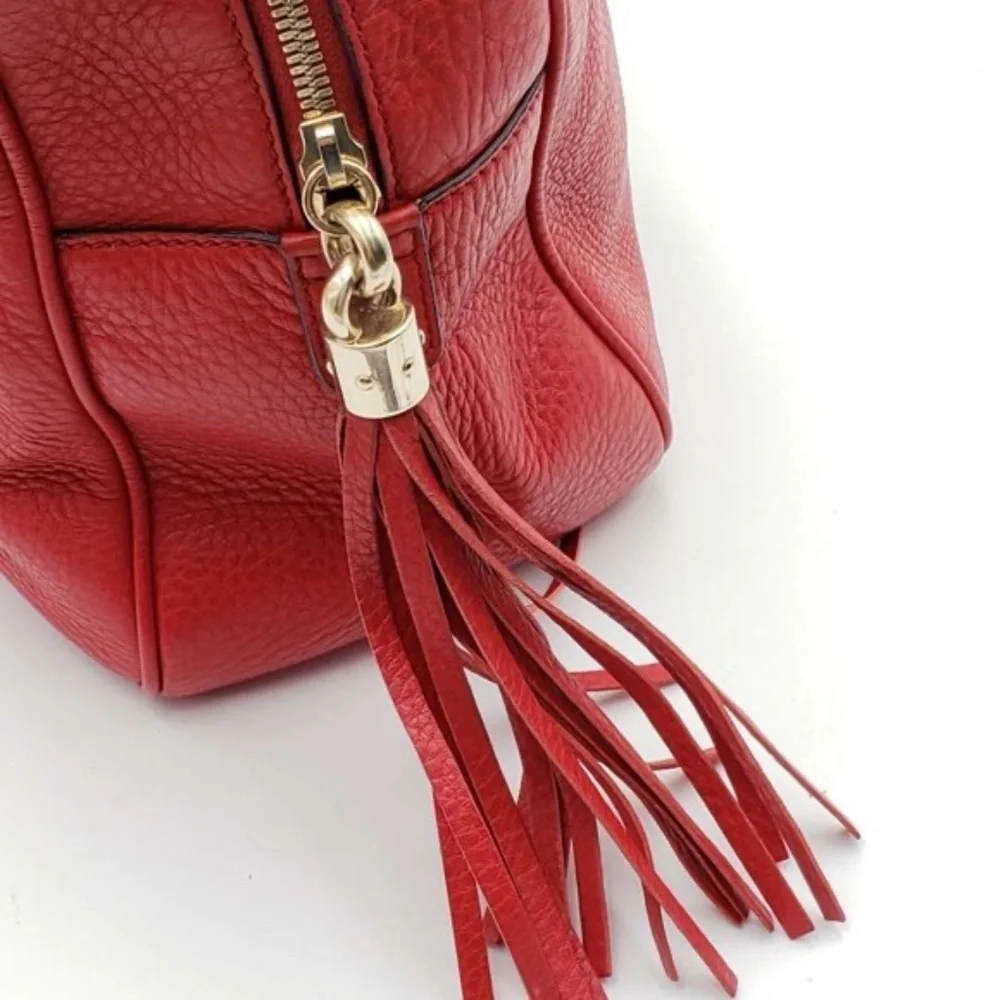 Authentic Gucci Soho Chain Shoulder Bag Red Leather GG Logo Crossbody Bag - Picture 8 of 14